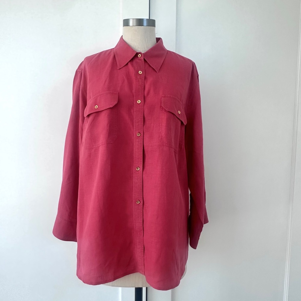 Ralph Lauren 100% Linen Shirt 2X Relaxed Coastal Button Down Faded Red